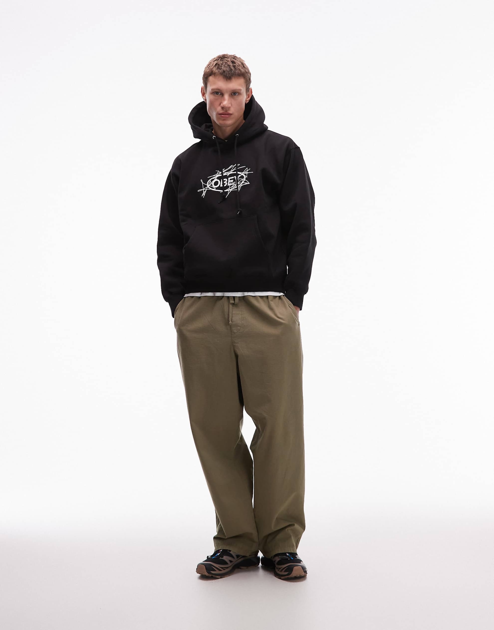 Obey stars pullover oversized hoodie black