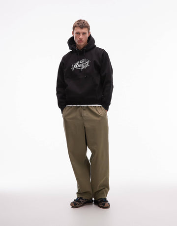 Obey stars pullover oversized hoodie black