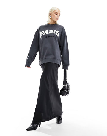 DESIGN oversized sweat paris graphic charcoal marl