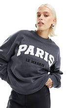 Load image into Gallery viewer, DESIGN oversized sweat paris graphic charcoal marl