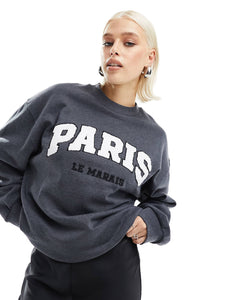 DESIGN oversized sweat paris graphic charcoal marl