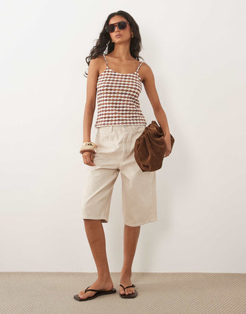 DESIGN crochet jersey cami top co-ord chocolate cream gingham