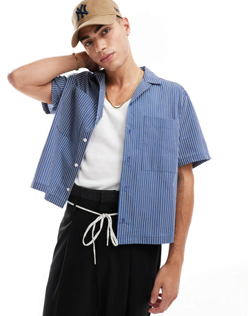 DESIGN relaxed boxy shirt with front pockets blue stripe