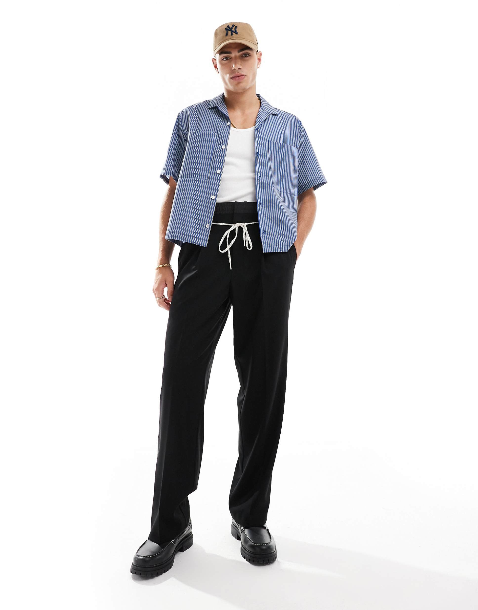 DESIGN relaxed boxy shirt with front pockets blue stripe