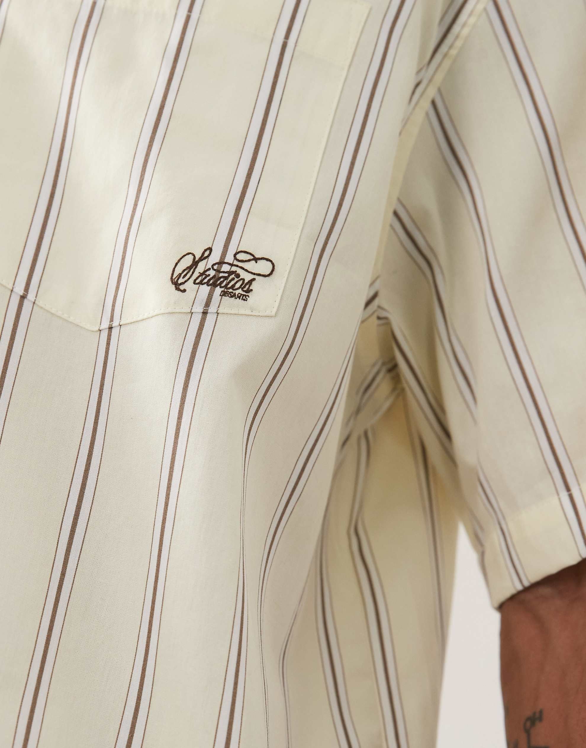 DESIGN boxy oversized stripe poplin revere shirt embroidery yellow