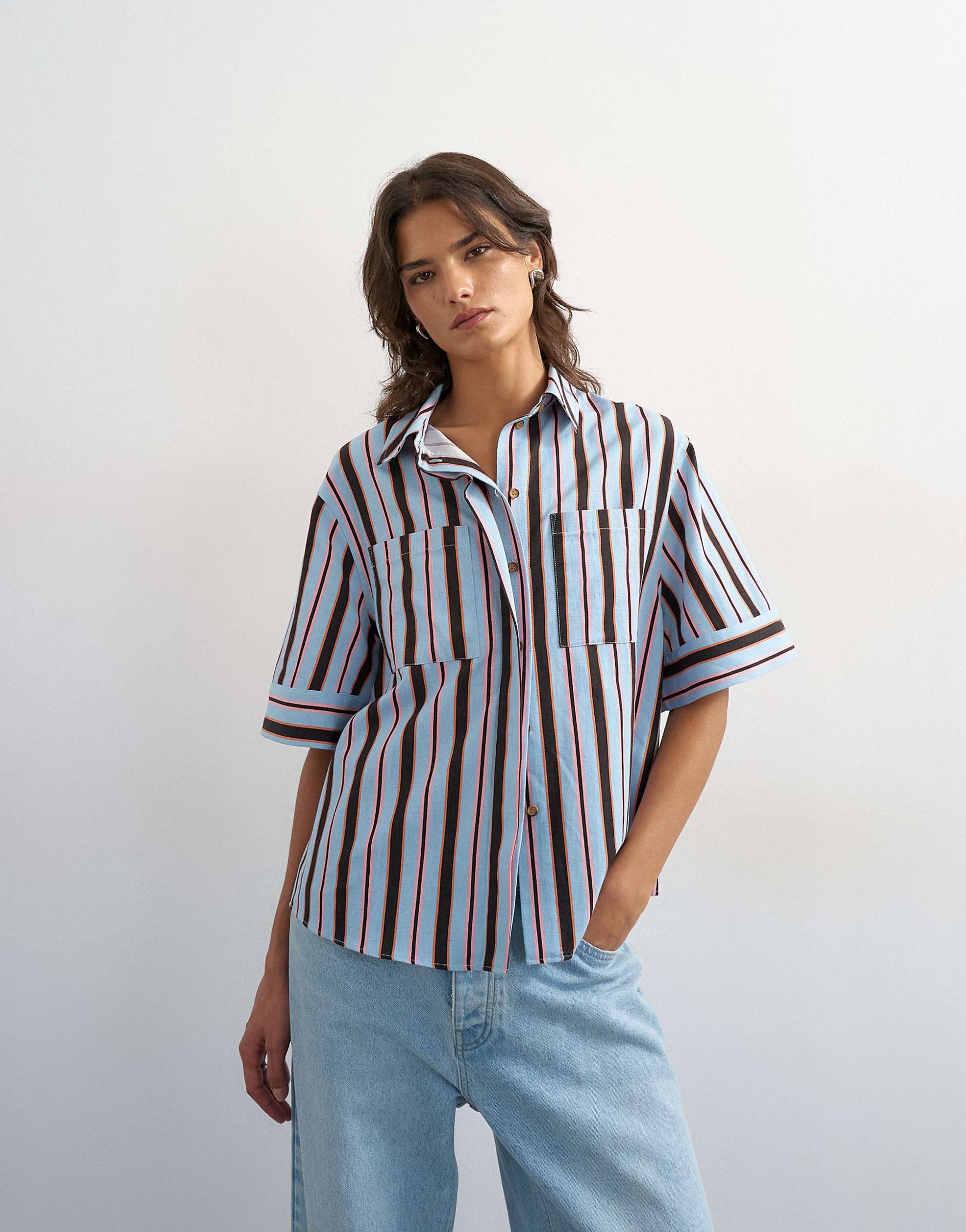 Topshop resort boxy shirt blue stripe