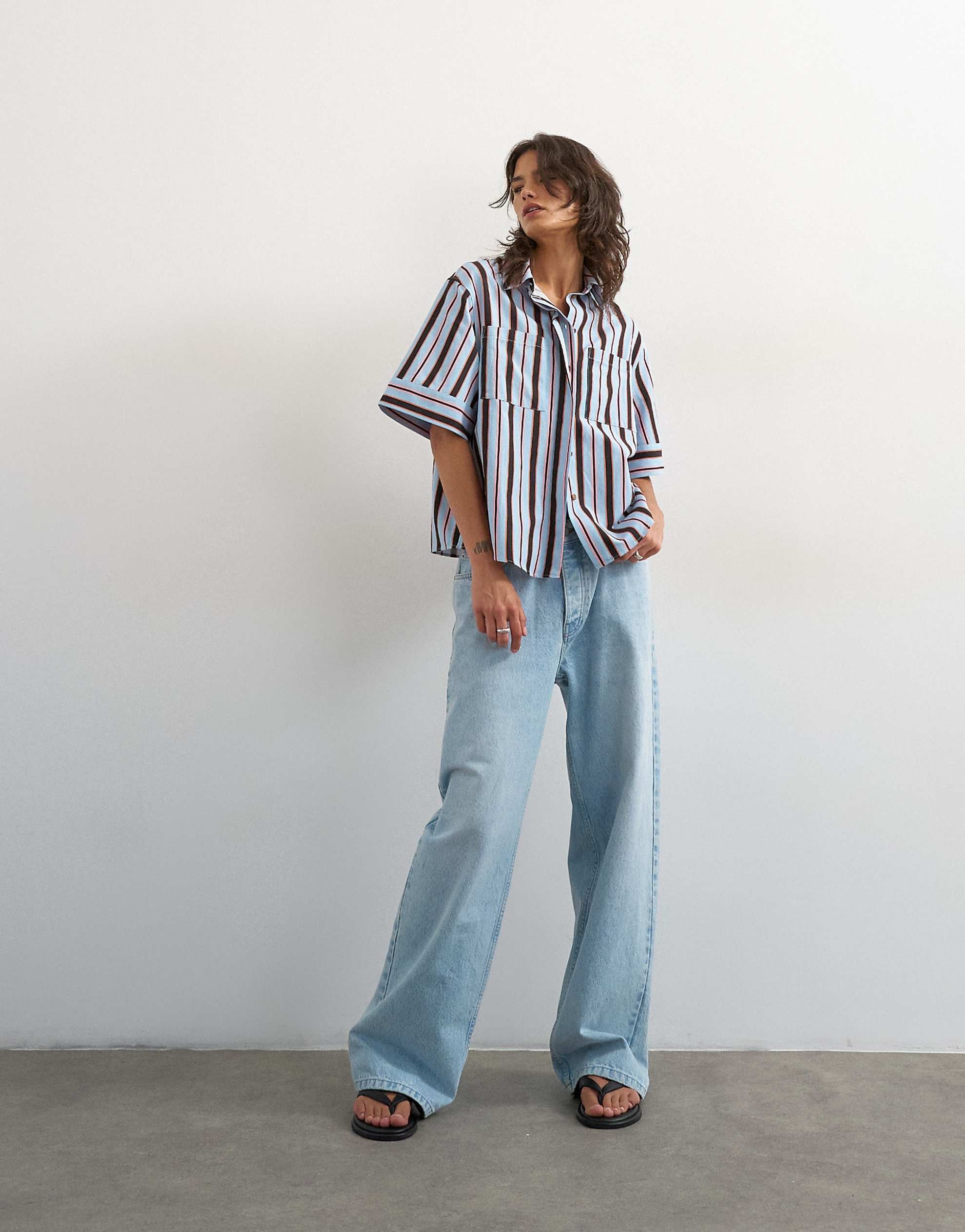 Topshop resort boxy shirt blue stripe