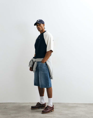 DESIGN oversized t-shirt contrast raglan navy waffle.