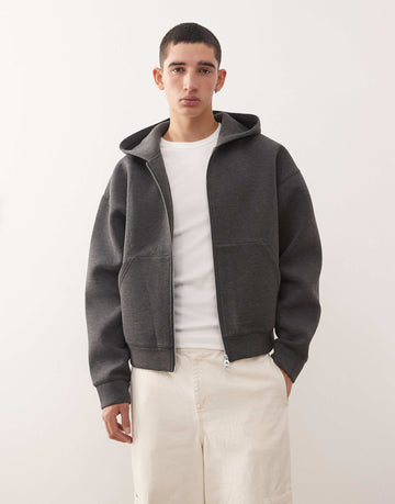 Weekday Simon zip hoodie dark grey