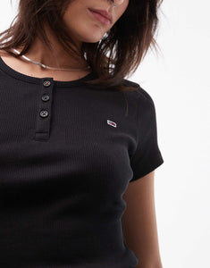 Tommy Jeans rib button t-shirt black