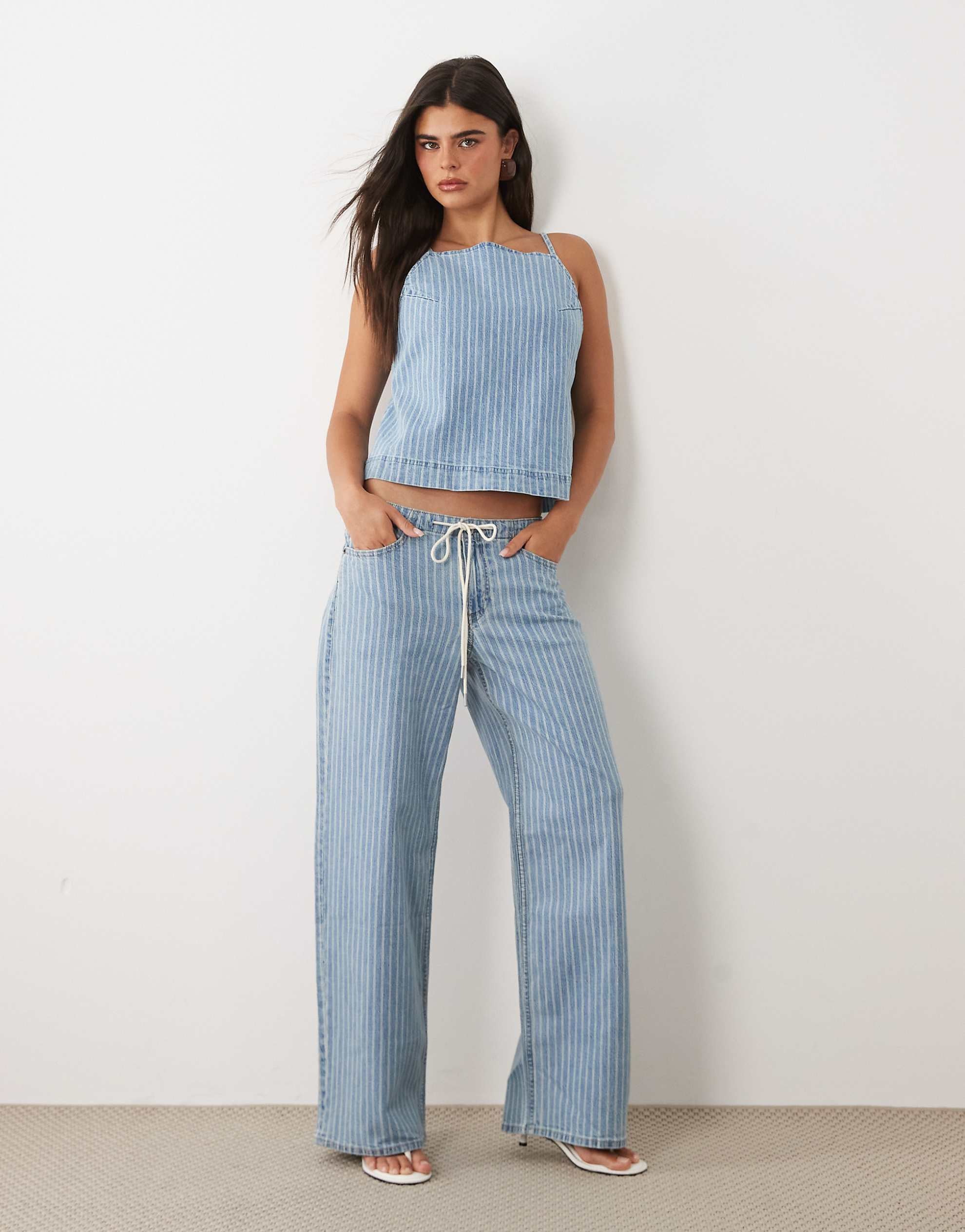 Abercrombie & Fitch denim wide leg tie up jeans co-ord blue