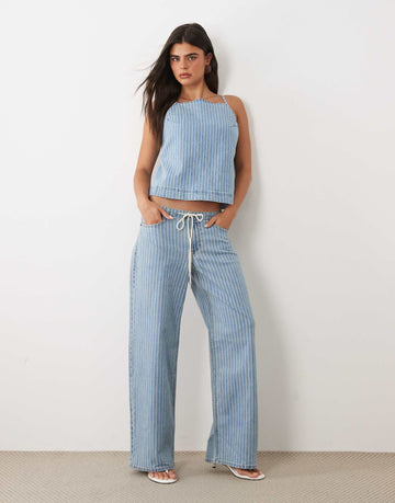 Abercrombie & Fitch denim wide leg tie up jeans co-ord blue