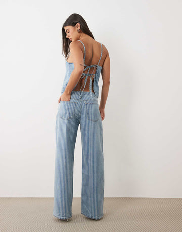 Abercrombie & Fitch denim wide leg tie up jeans co-ord blue