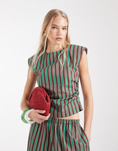 Load image into Gallery viewer, DESIGN cotton nylon blend pull on balloon trousers green chocolate stripe