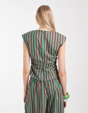 Load image into Gallery viewer, DESIGN cotton nylon blend pull on balloon trousers green chocolate stripe