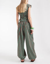 Load image into Gallery viewer, DESIGN cotton nylon blend pull on balloon trousers green chocolate stripe