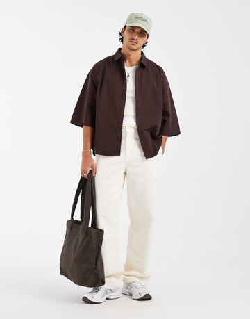 DESIGN oversized poplin shirt brown