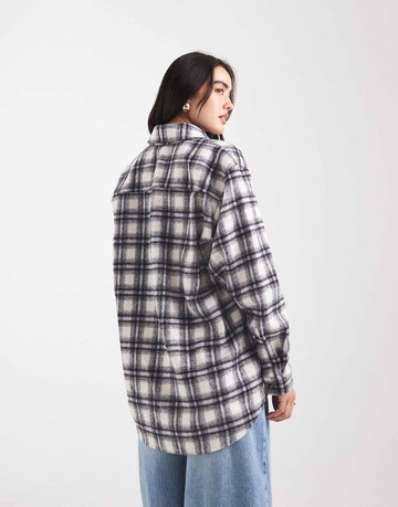 HUGO BLUE Ecristy check oversized fit shirt off white