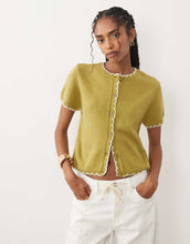 Load image into Gallery viewer, Miss Selfridge short sleeve knitted blanket stitch cardigan green