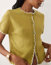 Load image into Gallery viewer, Miss Selfridge short sleeve knitted blanket stitch cardigan green