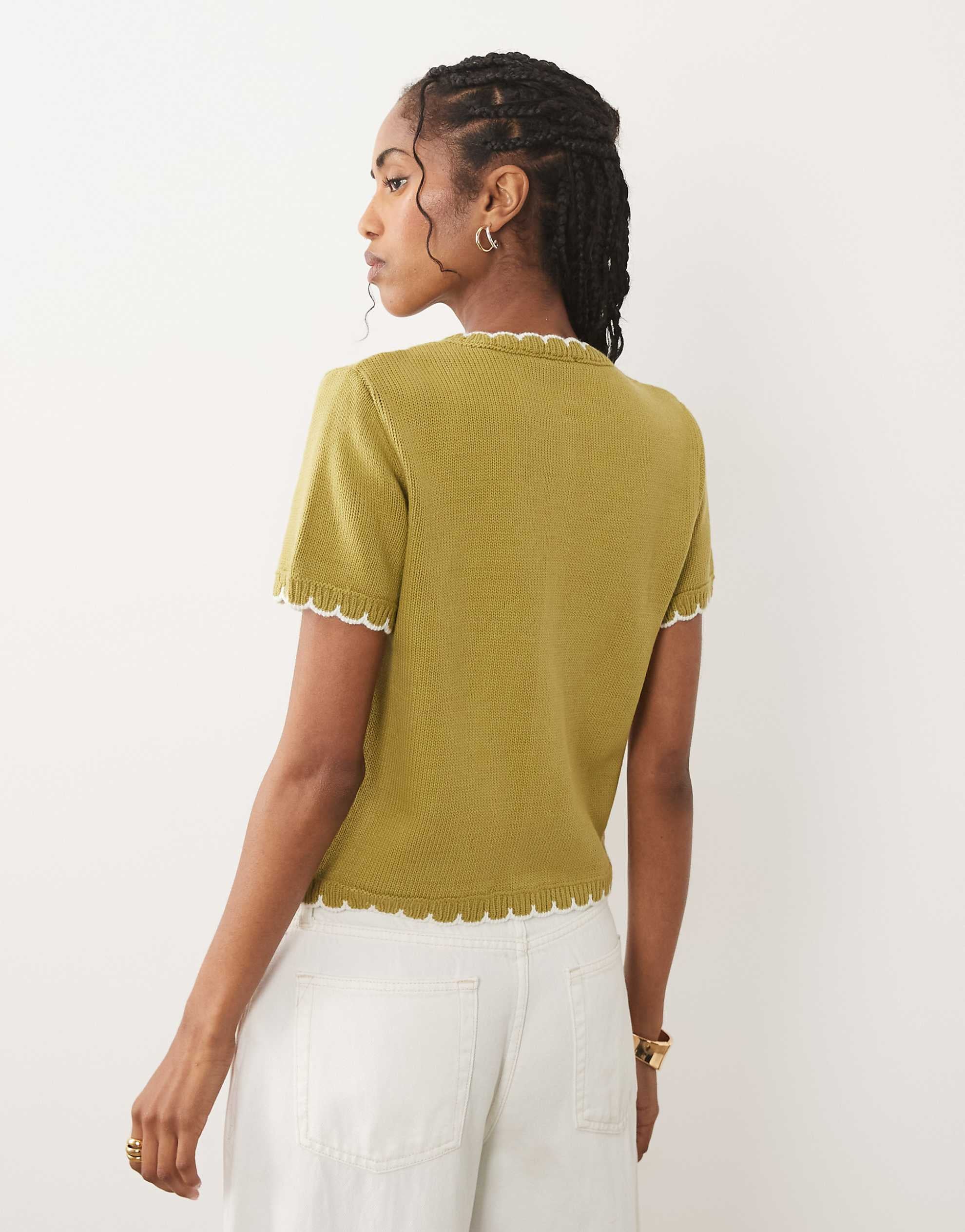 Miss Selfridge short sleeve knitted blanket stitch cardigan green