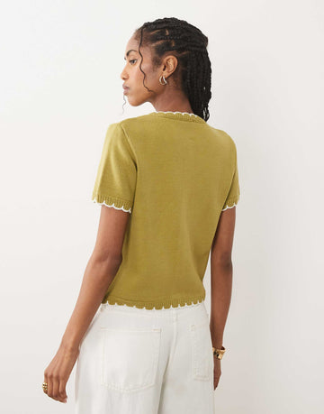 Miss Selfridge short sleeve knitted blanket stitch cardigan green