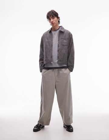 Obey workman zip up trucker jacket black crinkle wash