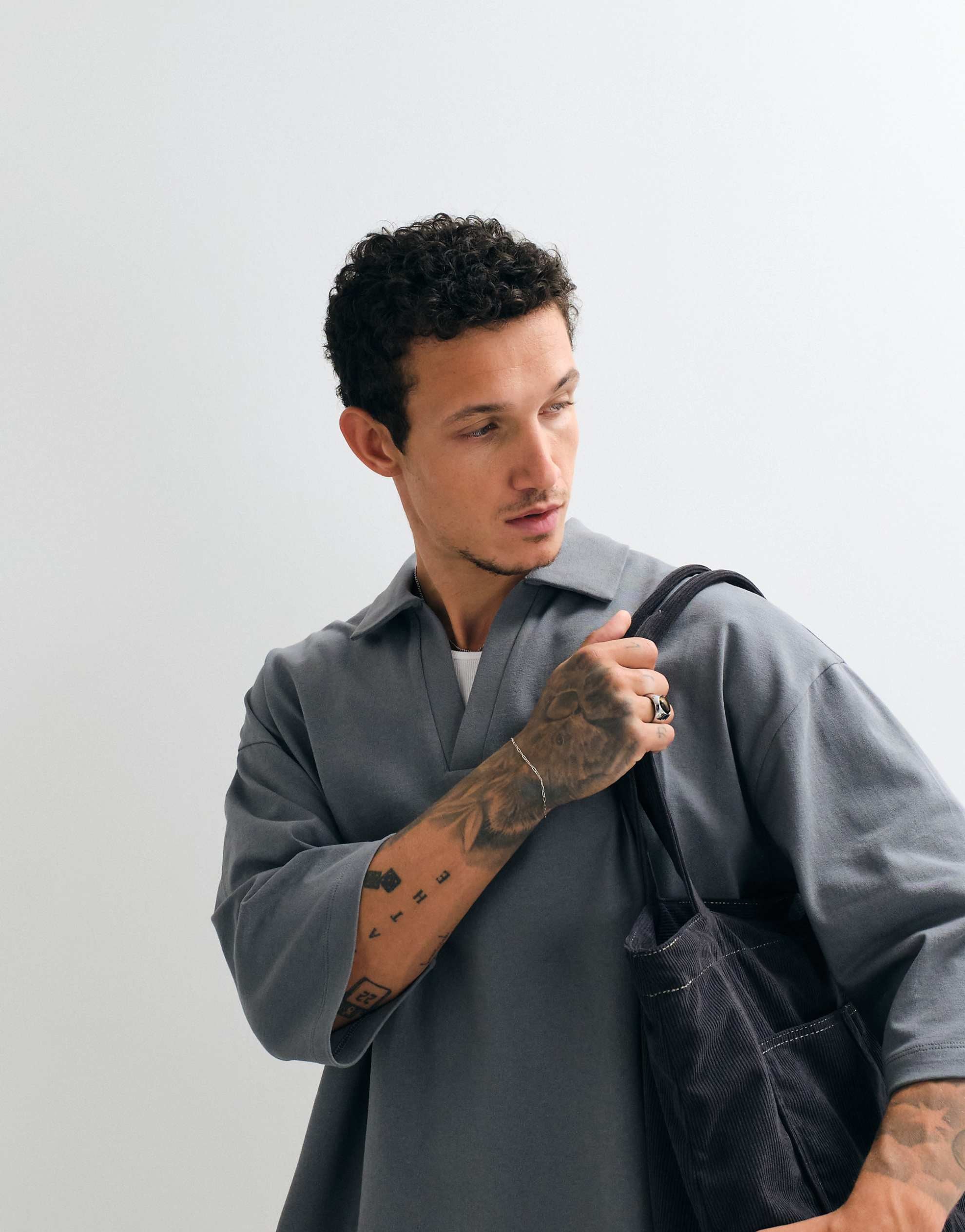 DESIGN heavyweight boxy oversized polo half sleeve charcoal.