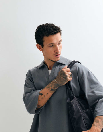 DESIGN heavyweight boxy oversized polo half sleeve charcoal.
