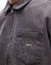 Load image into Gallery viewer, Obey workman zip up trucker jacket black crinkle wash
