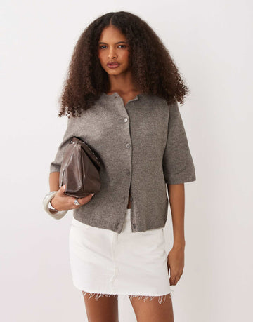 Vila short sleeve knit cardigan falcon melange