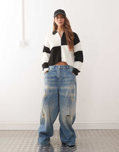 Load image into Gallery viewer, Noisy May cable knit zip through polo black &amp; white