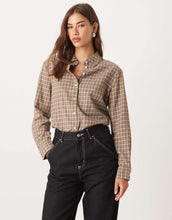 Load image into Gallery viewer, AWARE oversized boyfriend fit oxford shirt beige brown mini check print