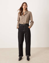 Load image into Gallery viewer, AWARE oversized boyfriend fit oxford shirt beige brown mini check print