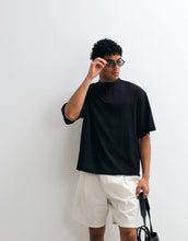 Load image into Gallery viewer, DESIGN boxy oversized linen look shirt grandad collar black