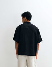 Load image into Gallery viewer, DESIGN boxy oversized linen look shirt grandad collar black