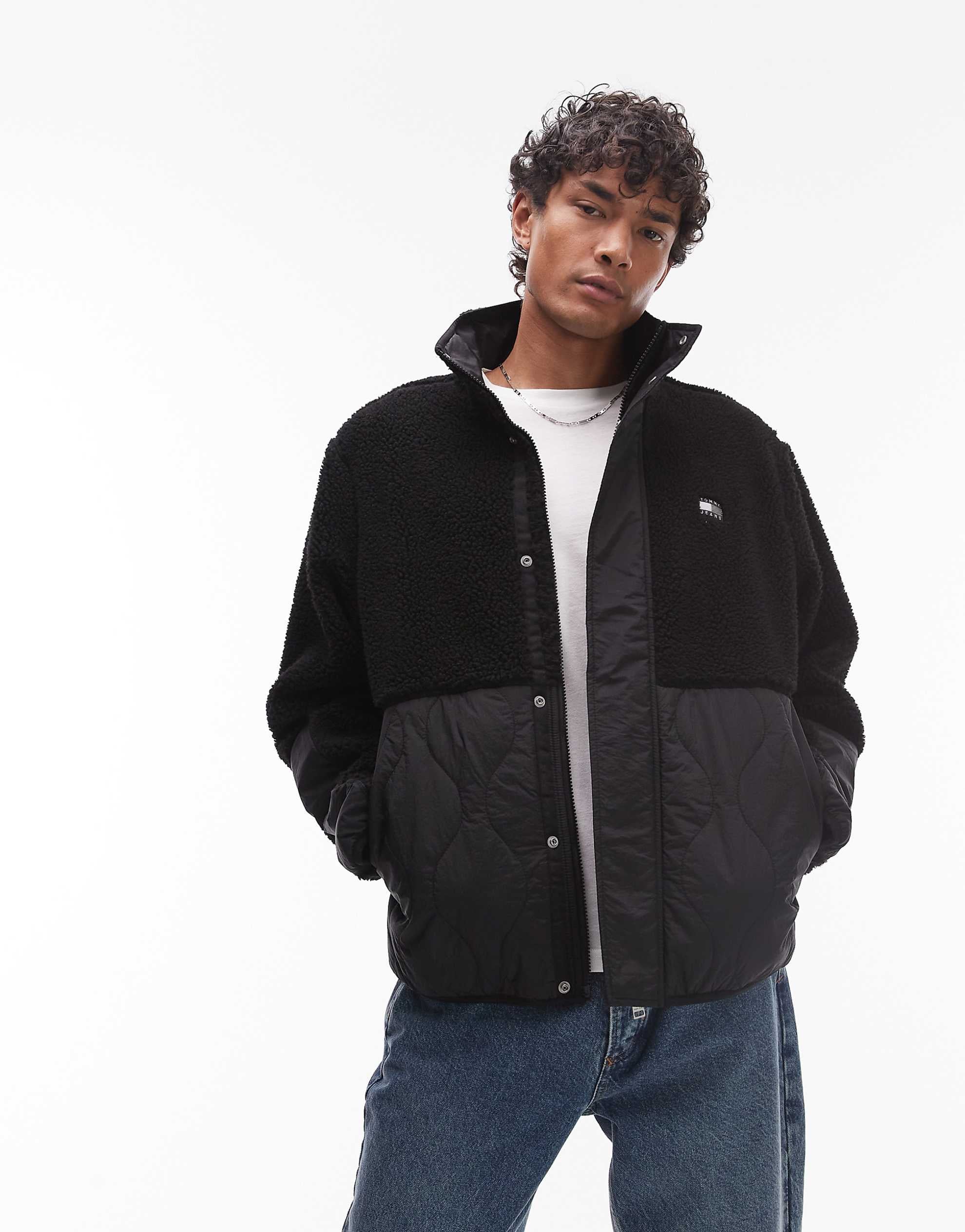 Tommy Jeans teddy fleece jacket black