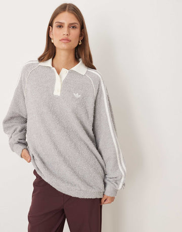 adidas Originals oversized knitted polo grey