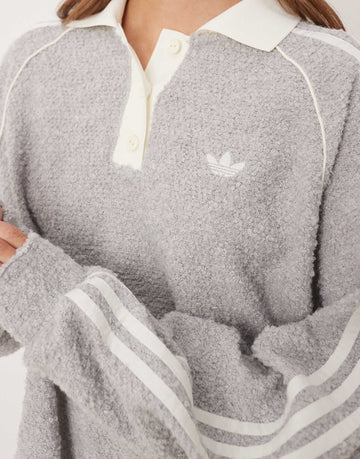 adidas Originals oversized knitted polo grey