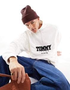 Tommy Jeans oversized 1/2 zip polar fleece white