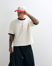 Load image into Gallery viewer, DESIGN heavyweight boxy oversized ringer t-shirt cream toweling