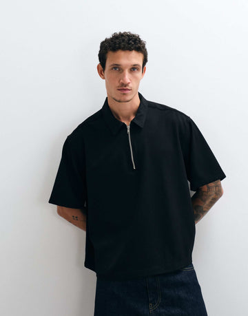 DESIGN boxy oversized 1/4 zip shirt black