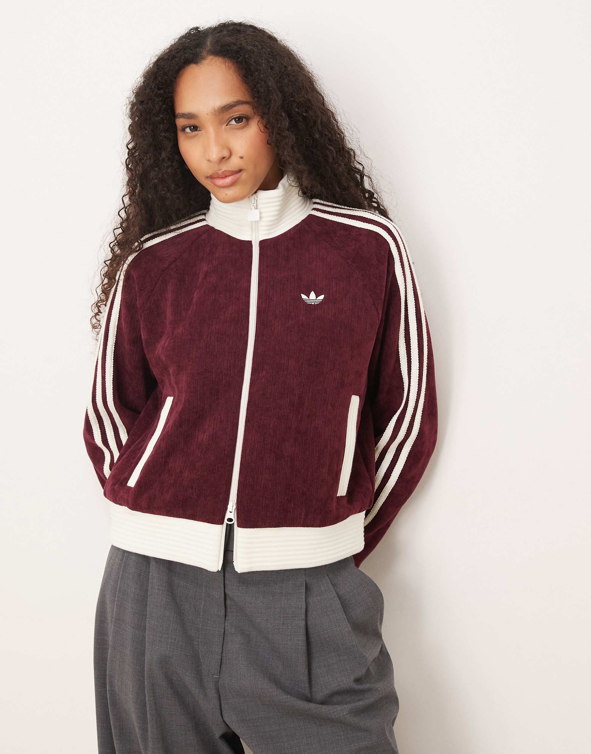 adidas Originals velour track top burgundy