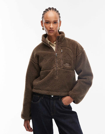 The North Face Extreme borg quarter zip logo pocket fleece brown