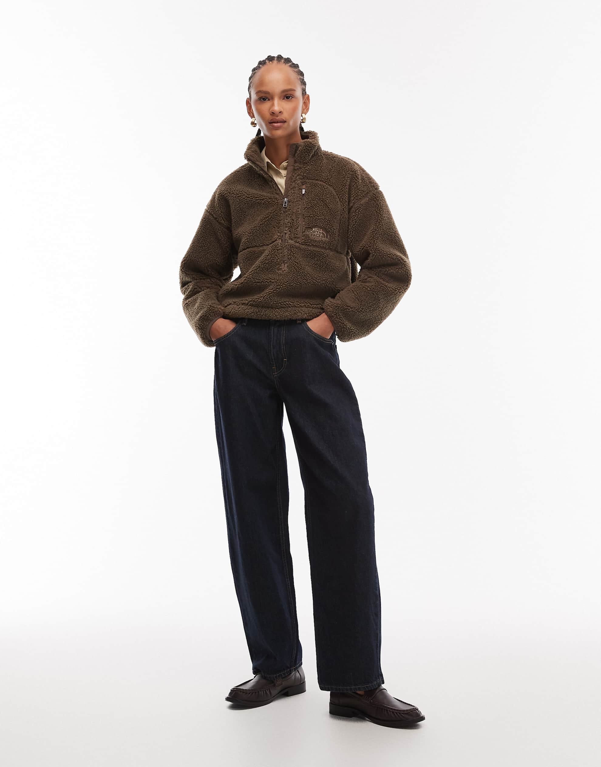 The North Face Extreme borg quarter zip logo pocket fleece brown