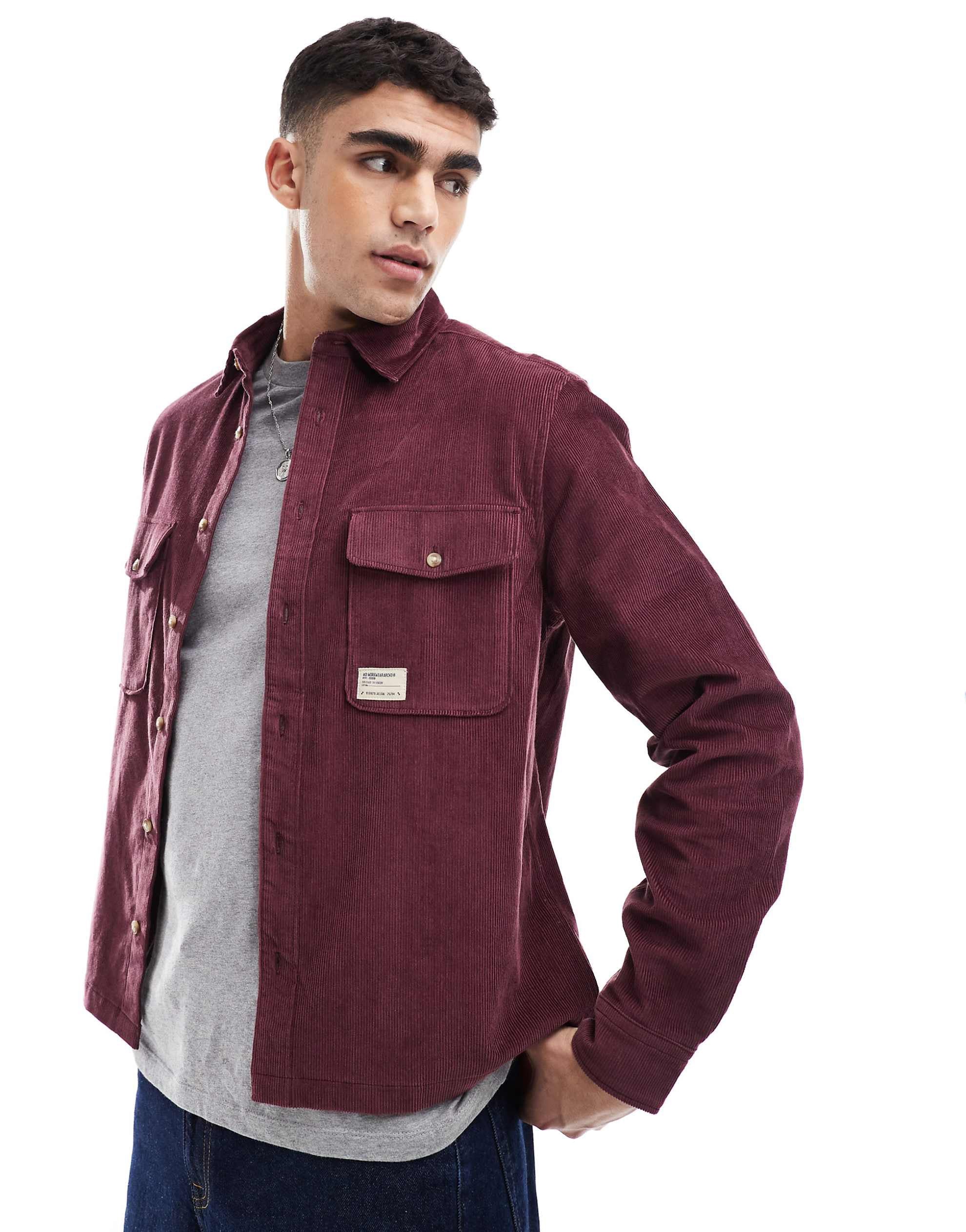 DESIGN cord boxy overshirt burgundy