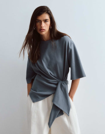 ARRANGE t-shirt with tie waist detail charcoal