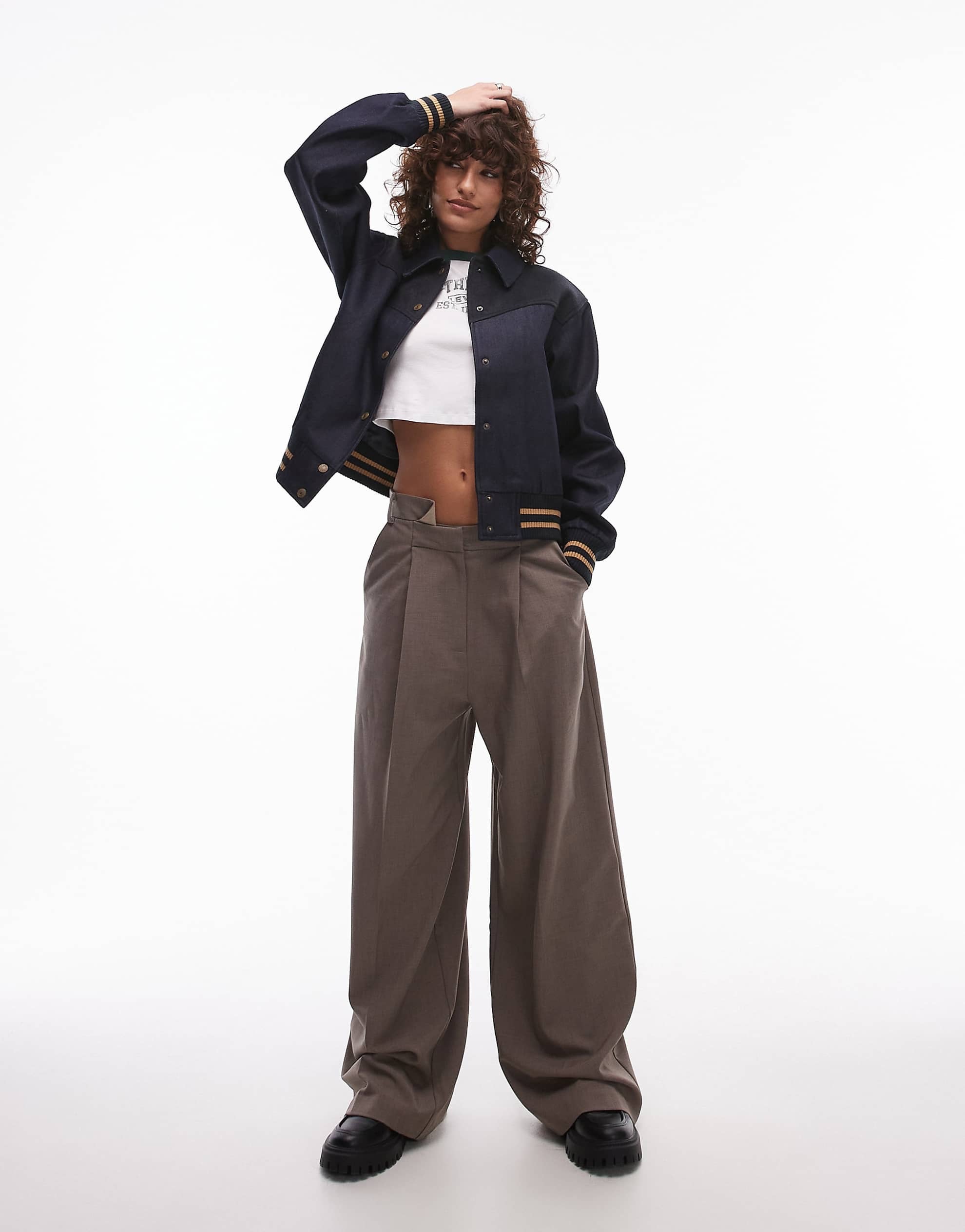 Denim varsity jacket dark wash blue