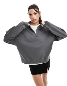 DESIGN half zip sweatshirt washed charcoal