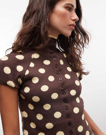 Reclaimed Vintage compact knitted tank brown polka dot